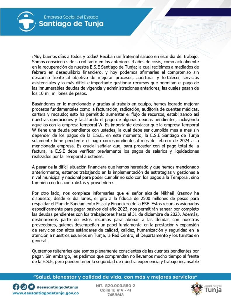 COMUNICADO EQUIPO DERECTIVO E S E SANTIAGO DE TUNJA page 0001